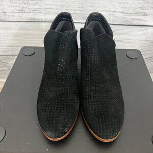 Sam EdelmanBlack Perforated Suede Ankle Boots With Buckle Straps, Size 6.5